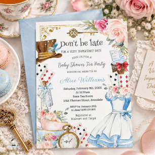 Alice in Wonderland Floral Baby Shower Tea Party Invitation