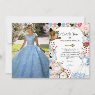 Alice in Wonderland Floral Birthday Tea Photo Thank You Card
