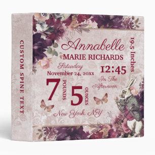 Alice in Wonderland Floral Custom Baby Birth Stats Binder