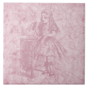 Alice in Wonderland Floral Pink Alice with Bottle Tile