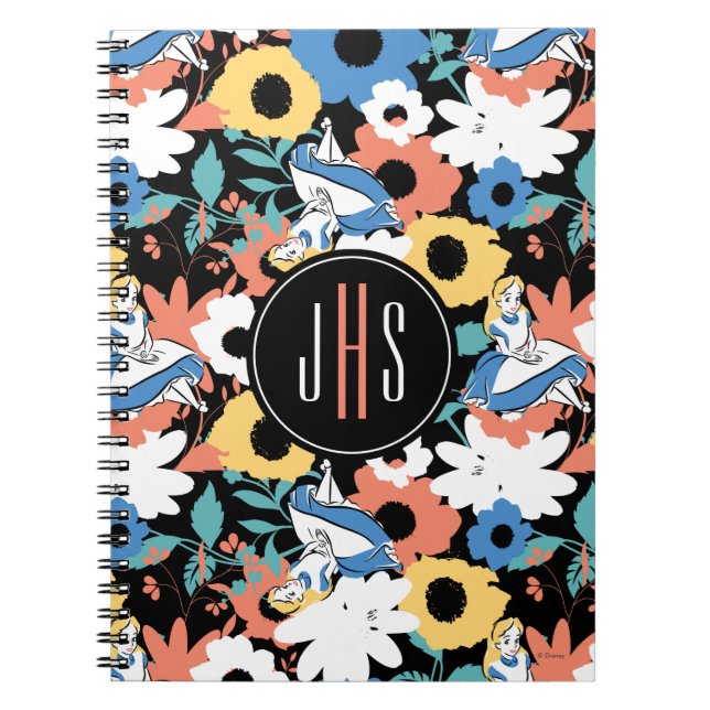 Alice in Wonderland Floral Retro Monogram Notebook (Front)