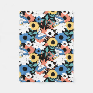 Alice in Wonderland Floral Retro Pattern Fleece Blanket