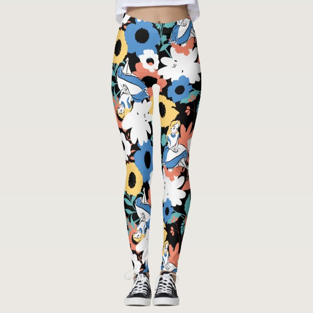 Alice in Wonderland Floral Retro Pattern Leggings (Front)