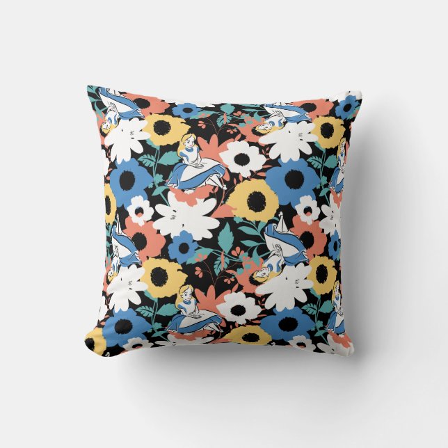 Alice in Wonderland Floral Retro Pattern Throw Pillow (Front)