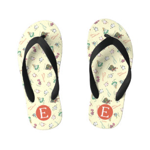Alice In Wonderland & Friends Pattern - Monogram Kid's Flip Flops