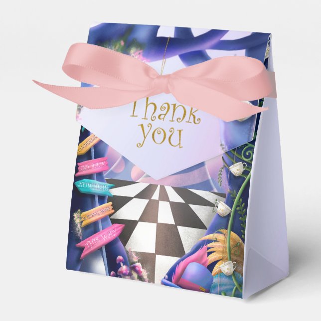 Alice in Wonderland, gold glitter, baby shower Favor Box (Front Side)