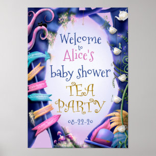 Alice in Wonderland, gold glitter, baby shower Poster