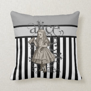 Alice In Wonderland Grunge (Black & White) Throw Pillow