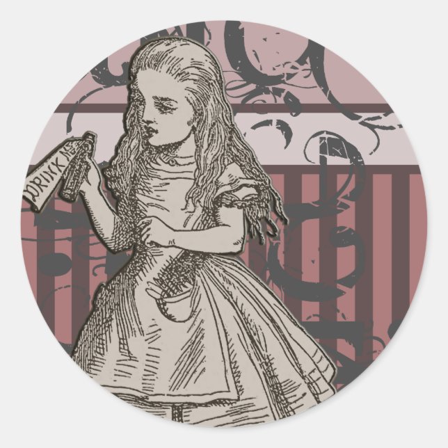 Alice In Wonderland Grunge (Pink) Classic Round Sticker (Front)
