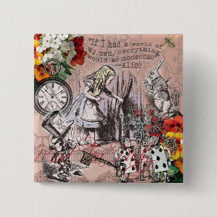 Alice in Wonderland Hatter and Rabbit 2 Inch Square Button