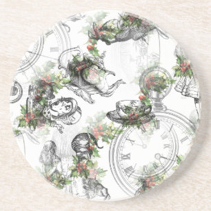 Alice in Wonderland Holly Christmas Coaster