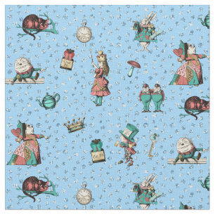 Alice in Wonderland in coral/turquoise and glitter Fabric