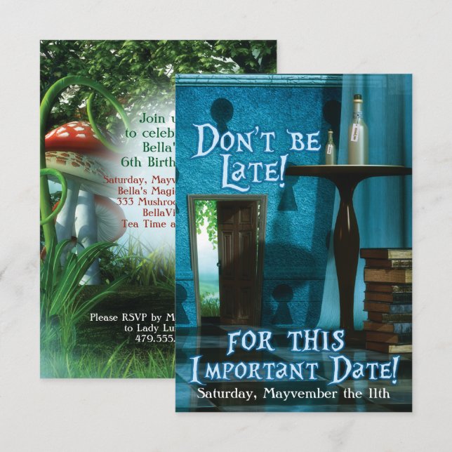 Alice in Wonderland Inspired Birthday Party Invite (Front/Back)