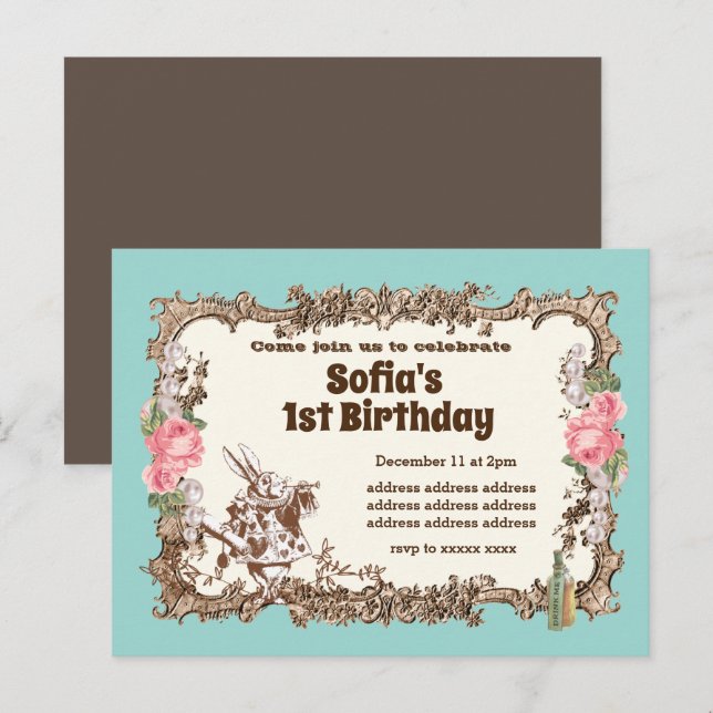 alice in wonderland invitation  (Front/Back)