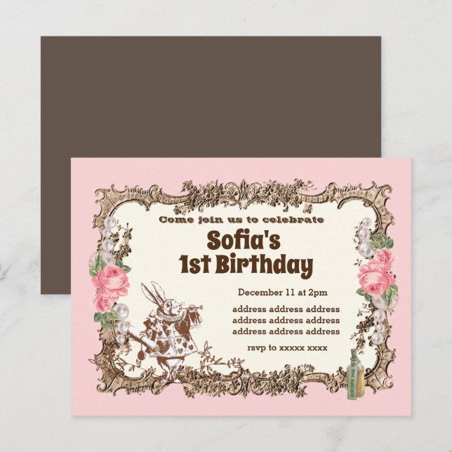 alice in wonderland invitation  (Front/Back)