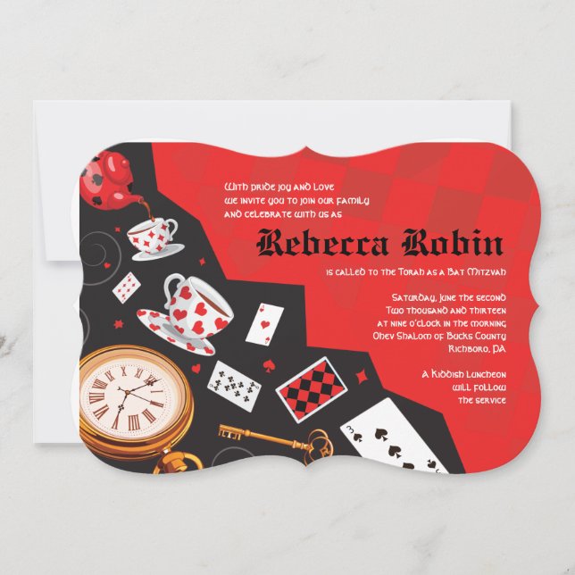 ALICE IN WONDERLAND Invitation Bat mitzvah (Devant)
