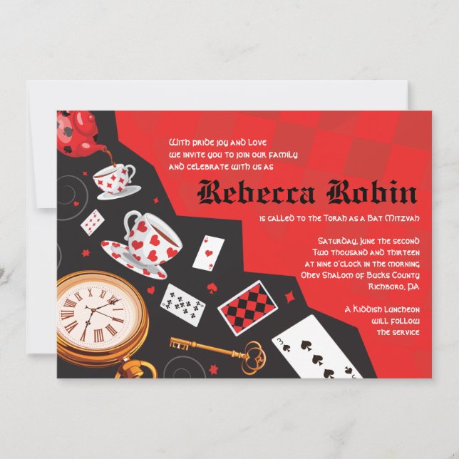 ALICE IN WONDERLAND Invitation Bat mitzvah (Devant)
