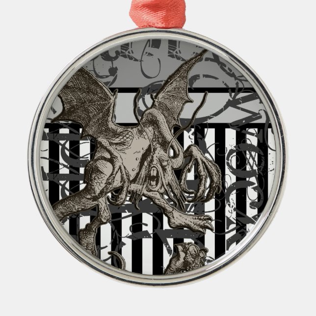 Alice In Wonderland Jabberwocky Grunge Metal Ornament (Front)