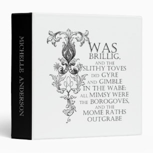 Alice In Wonderland Jabberwocky Poem 3 Ring Binder