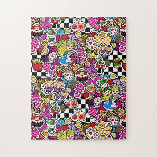 Alice in Wonderland Kawaii Doodle Art Kids Girls Jigsaw Puzzle (Vertical)