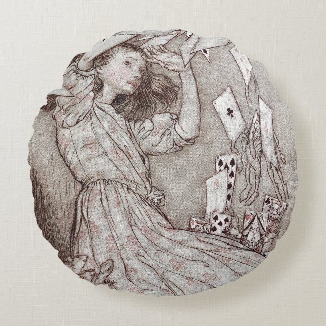 Alice In Wonderland Lewis Carroll Rackham Round Pillow (Front)
