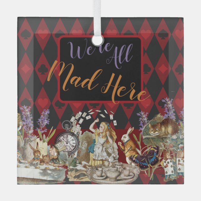 Alice in Wonderland Mad Cheshire Cat Glass Ornament (Front)