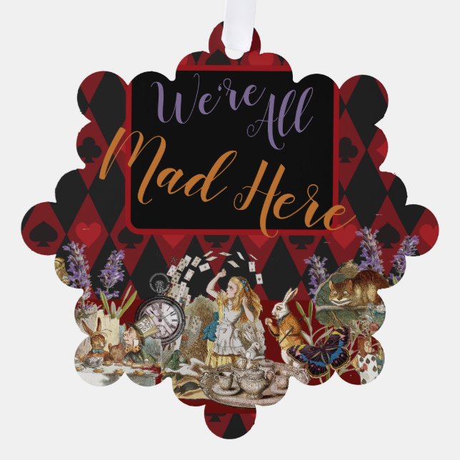 Alice in Wonderland Mad Cheshire Cat Ornament Card (Front)