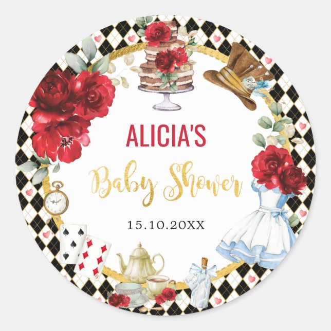 Alice in Wonderland Mad Hatter Baby Shower Tea Classic Round Sticker (Front)