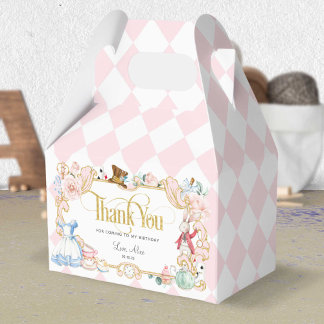 Alice in wonderland, mad hatter tea party pink  favor box