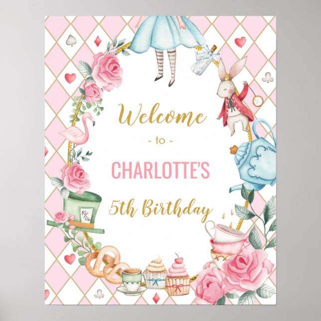 Alice in Wonderland Mad Tea Birthday Party Welcome Poster (Front)