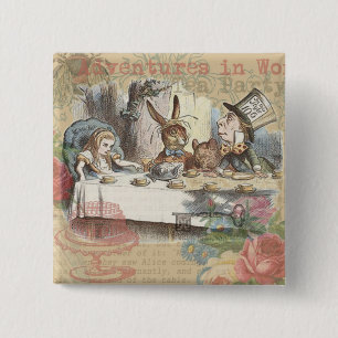 Alice in Wonderland Mad Tea Party Art 2 Inch Square Button