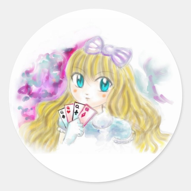 Alice In Wonderland Manga Anime Version Kawaii Classic Round Sticker (Front)