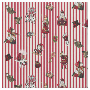 Alice in Wonderland on Crimson/White Striped Fabric