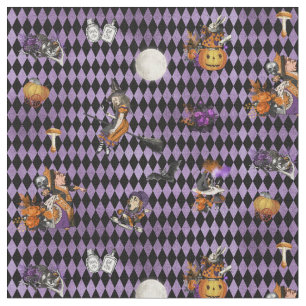 Alice in Wonderland on Halloween purple/black Fabric