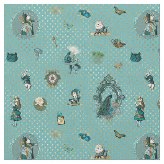 Alice in Wonderland on Peacock Fantasy Theme Fabric