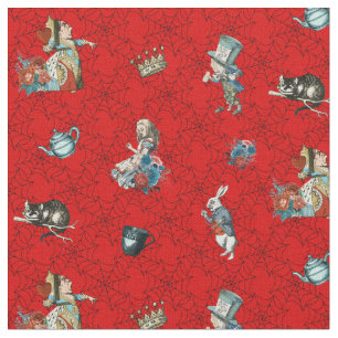 Alice in Wonderland on red and black cobweb Fabric