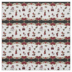 Alice in Wonderland on White/Crimson Fabric