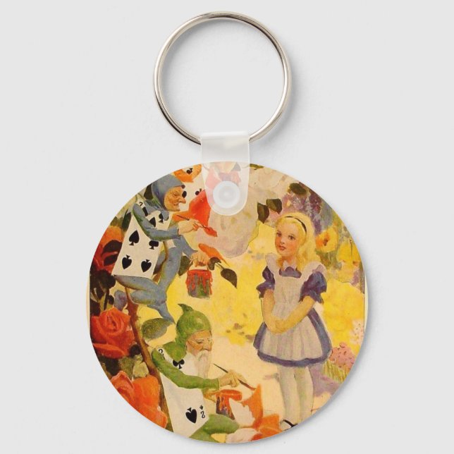 Alice in Wonderland: Painting the Roses Red Keychain (Front)