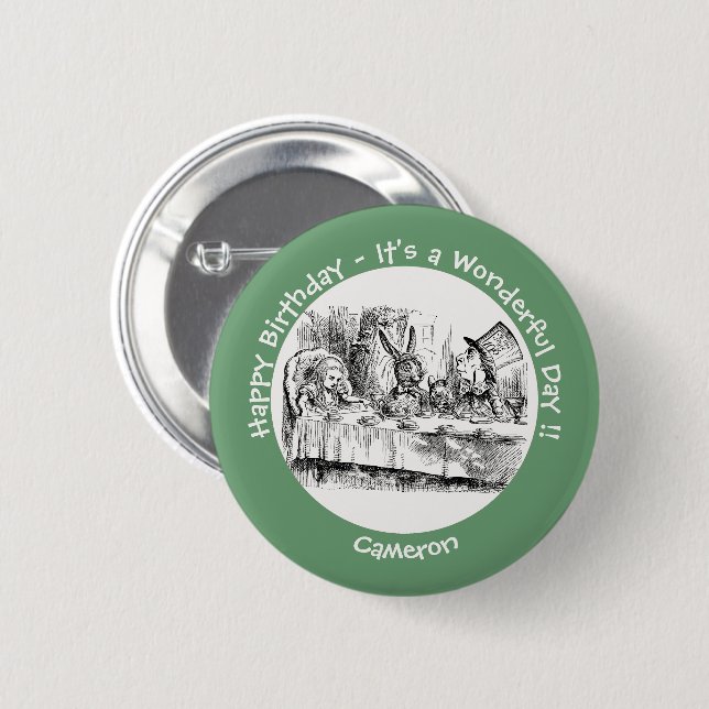 Alice in Wonderland Party - Mad Hatter's Tea Party 2 Inch Round Button (Front & Back)