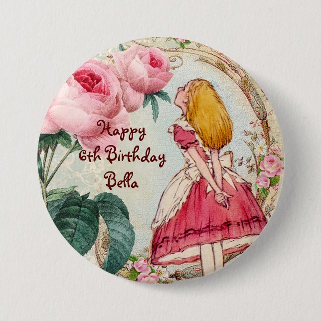 Alice in Wonderland Personalized Birthday 3 Inch Round Button (Front)