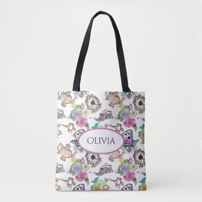 Alice in Wonderland Personalized Name Tote Bag (Front)