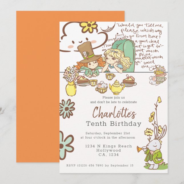 Alice in Wonderland Personalized Party Invitation (Front/Back)