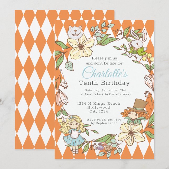 Alice in Wonderland Personalized Party Invitation (Front/Back)