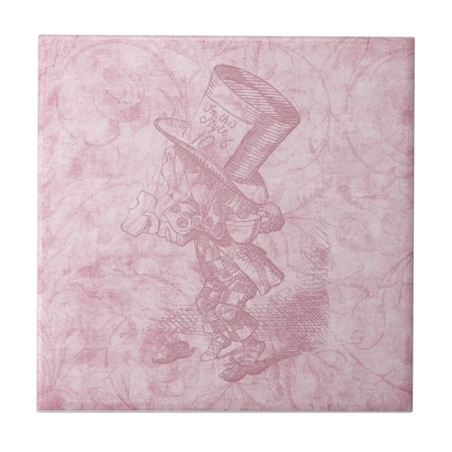 Alice in Wonderland Pink Floral Art Mad Hatter Tile (Front)