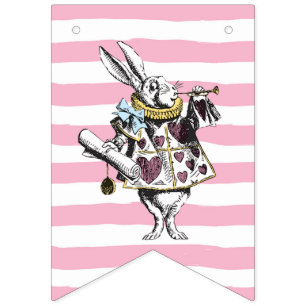 Alice in Wonderland Pink Striped Happy Birthday Bunting Flags