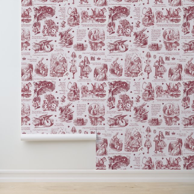 Alice in Wonderland Pink White Toile Nursery Wallpaper (Application)