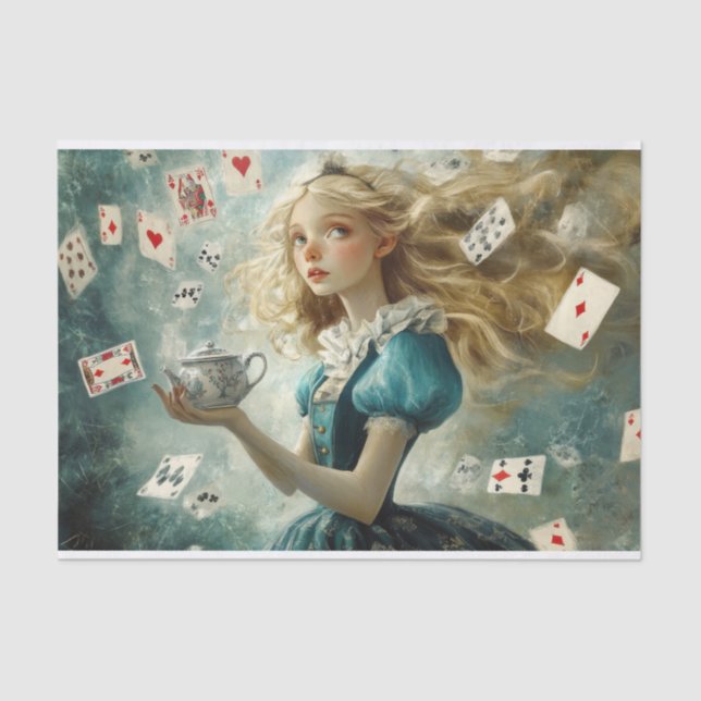 Alice in Wonderland Playing Cards Teapot Decoupage Tissue Paper (Front)