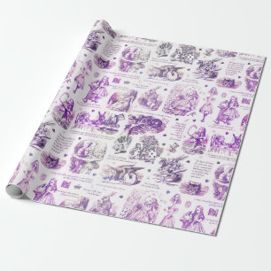 Alice in Wonderland Purple Toile Quotes Wrapping Paper