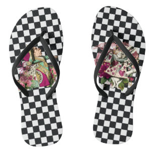 Alice in Wonderland Queen and Rabbit Flip Flops