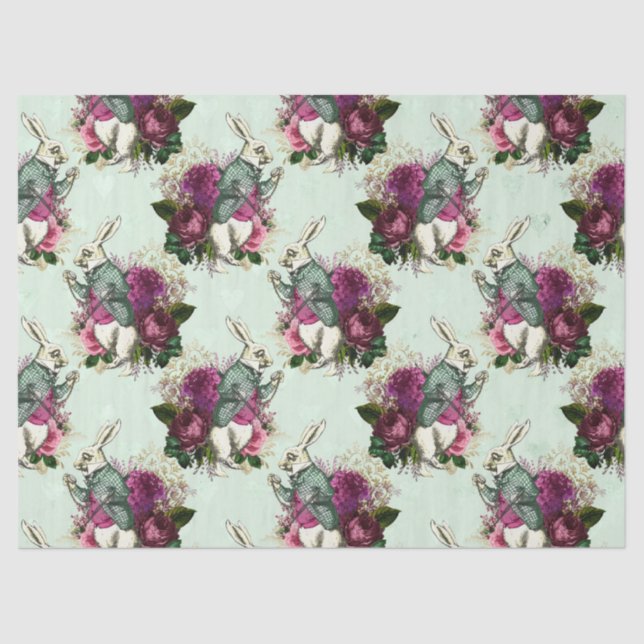 Alice in Wonderland Rabbit Green Decoupage Tissue Paper (Front)